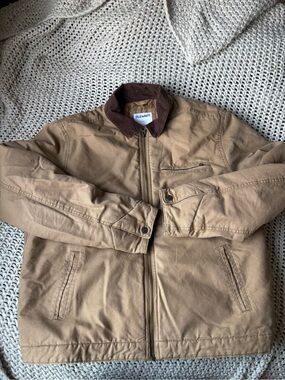 Old Navy Men's Tan Jacket with Dark Brown Collar